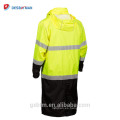 Parka de alta visibilidad de la chaqueta de la lluvia del Workwear de la clase 3 de ANSI, impermeable de Hi Vis 100% encapuchado